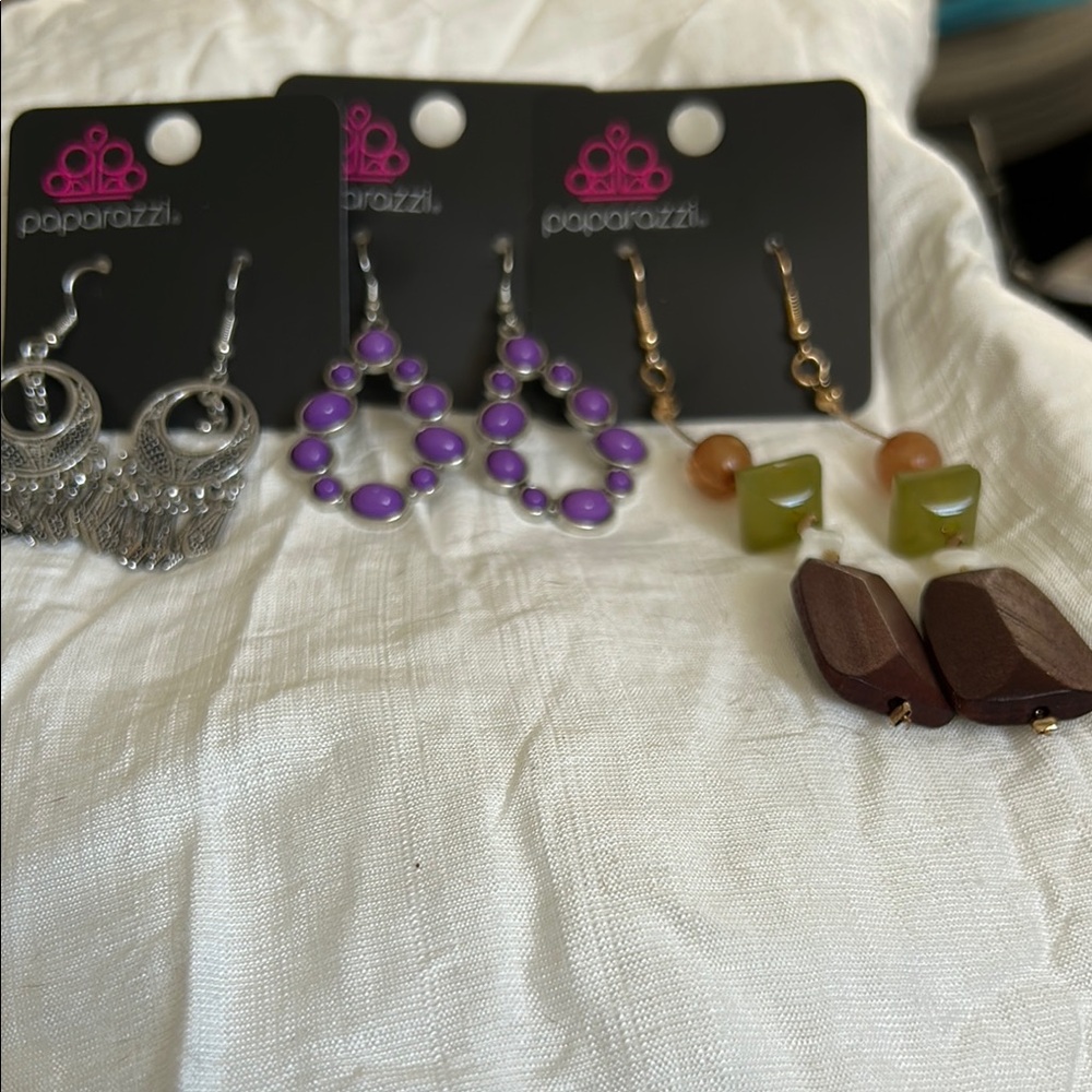 Paparazzi Silver, Purple, and Brown Earrings Set